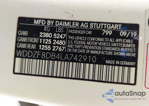 2020 Mercedes-Benz E 350 z USA, uszkodzony, nr VIN WDDZF8DB4LA742910